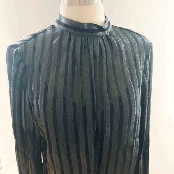 NWT: J.CREW Metallic chiffon mockneck top, Black, XS - Picture 3 of 14